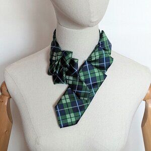 NWT Ogsplosh Green Blue Tartan Women's Ascot Scarf Short Handcrafted